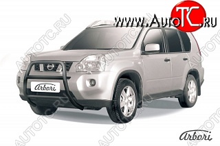 13 679 р. Защита переднего бампера Arbori (высокая, черная, 1 труба d57 mm). Nissan X-trail 2 T31 дорестайлинг (2007-2011)  с доставкой в г. Майкоп