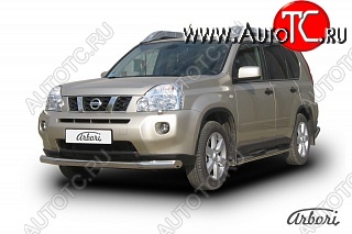 13 319 р. Защита переднего бампера Arbori (нержавейка, 1 труба d76 mm). Nissan X-trail 2 T31 дорестайлинг (2007-2011)  с доставкой в г. Майкоп