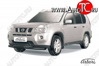 10 889 р. Защита заднего бампера Arbori (черная, 2 трубы d76 и 57 mm). Nissan X-trail 2 T31 дорестайлинг (2007-2011)  с доставкой в г. Майкоп