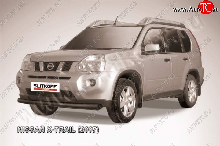 9 449 р. Защита переднего бампера из трубы d76 Slitkoff  Nissan X-trail  2 T31 (2007-2011) дорестайлинг (Цвет: серебристый)  с доставкой в г. Майкоп