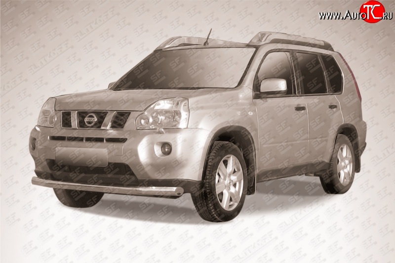 13 499 р. Одинарная защита переднего бампера диаметром 76 мм Slitkoff Nissan X-trail 2 T31 дорестайлинг (2007-2011) (Цвет: нержавеющая полированная сталь)  с доставкой в г. Майкоп