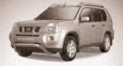 Усиленная низкая защита переднего бампера из трубы диаметром 76 мм Slitkoff Nissan X-trail  2 T31 (2007-2011) дорестайлинг