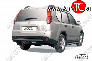 5 399 р. Защита заднего бампера Arbori (черная, 1 труба d57 mm). Nissan X-trail 2 T31 дорестайлинг (2007-2011) (дорестайлинг)  с доставкой в г. Майкоп