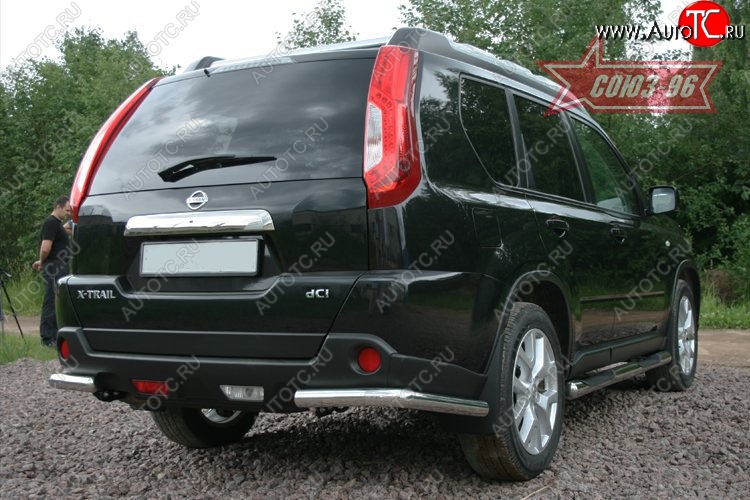 11 969 р. Защита заднего бампера из боковых уголков Souz-96 (d76) Nissan X-trail 2 T31 рестайлинг (2010-2015)  с доставкой в г. Майкоп