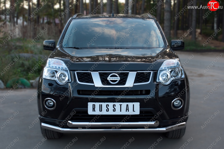 17 649 р. Защита переднего бампера (2 трубыØ63 мм, нержавейка) SLITKOFF  Nissan X-trail  2 T31 (2010-2015) рестайлинг  с доставкой в г. Майкоп