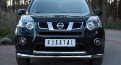Защита переднего бампера (2 трубыØ76 и 63 мм, нержавейка) SLITKOFF Nissan X-trail  2 T31 (2010-2015) рестайлинг