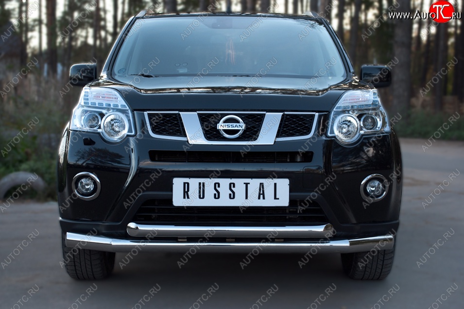 17 999 р. Защита переднего бампера (2 трубыØ76 и 63 мм, нержавейка) SLITKOFF  Nissan X-trail  2 T31 (2010-2015) рестайлинг  с доставкой в г. Майкоп