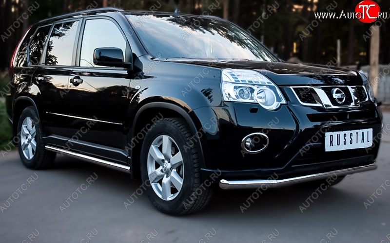 15 899 р. Защита переднего бампера (Ø76 мм, нержавейка) SLITKOFF Nissan X-trail 2 T31 рестайлинг (2010-2015)  с доставкой в г. Майкоп