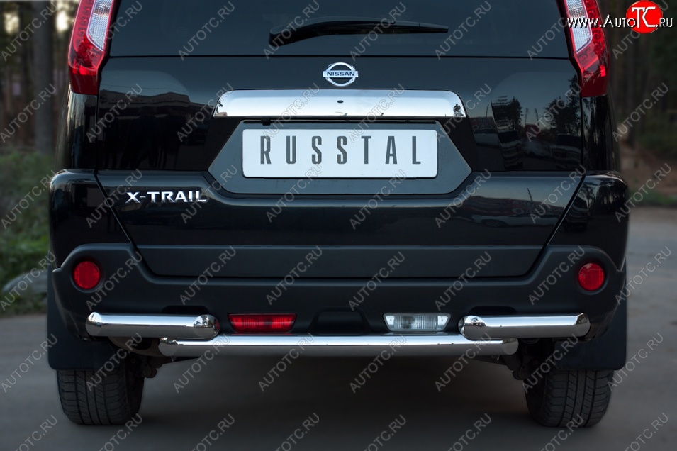 16 599 р. Защита заднего бампера (2 трубы Ø63, нержавейка) SLITKOFF Nissan X-trail 2 T31 рестайлинг (2010-2015)  с доставкой в г. Майкоп