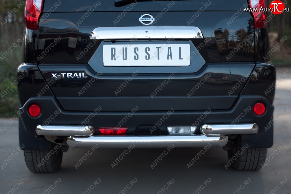 15 699 р. Защита заднего бампера (2 трубы Ø76, нержавейка) SLITKOFF Nissan X-trail 2 T31 рестайлинг (2010-2015)  с доставкой в г. Майкоп