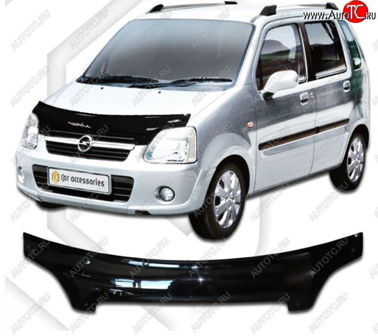 2 199 р. Дефлектор капота CA-Plastic  Opel Agila  A (2000-2007) (Classic черный, Без надписи)  с доставкой в г. Майкоп