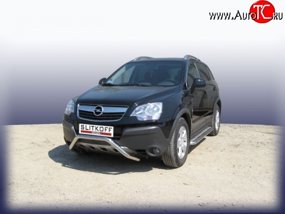 22 649 р. Усиленная защита переднего бампера из трубы диаметром 57 мм Slitkoff  Opel Antara (2006-2010) (Цвет: нержавеющая полированная сталь)  с доставкой в г. Майкоп