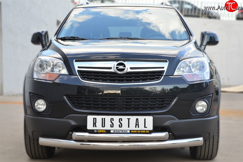 20 399 р. Защита переднего бампера (2 трубыØ76 и 63 мм, нержавейка) SLITKOFF  Opel Antara (2010-2015) рестайлинг  с доставкой в г. Майкоп