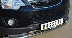 Защита переднего бампера (2 трубыØ63 и 42 мм, с уголками, нержавейка) SLITKOFF Opel Antara (2010-2015) рестайлинг