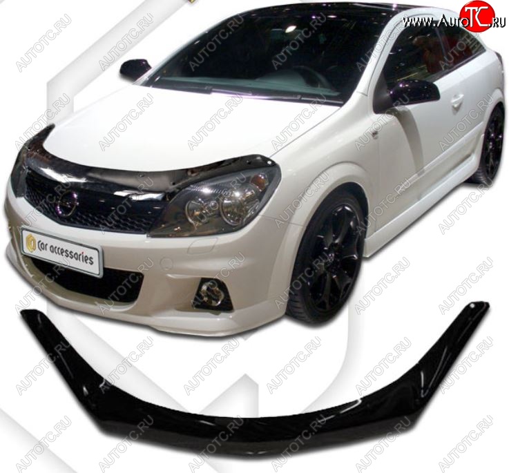 2 159 р. Дефлектор капота CA-Plastic  Opel Astra  H GTC (2004-2011) хэтчбек 3 дв. дорестайлинг, хэтчбек 3 дв. рестайлинг (серия Classic черный, Без надписи)  с доставкой в г. Майкоп