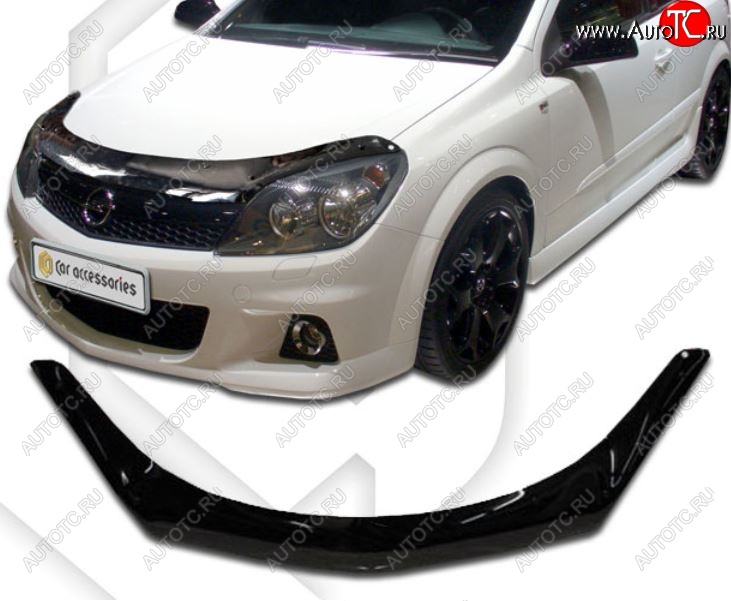 2 159 р. Дефлектор капота CA-Plastiс  Opel Astra  H (2004-2007) седан дорестайлинг (серия Classic черный, Без надписи)  с доставкой в г. Майкоп