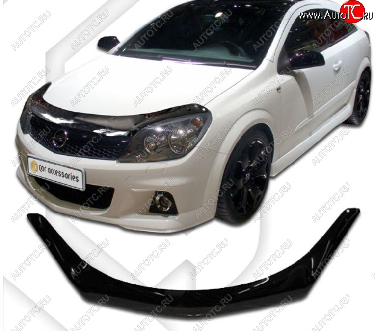 2 159 р. Дефлектор капота CA-Plastiс  Opel Astra  H (2007-2015) универсал рестайлинг (серия Classic черный, Без надписи)  с доставкой в г. Майкоп