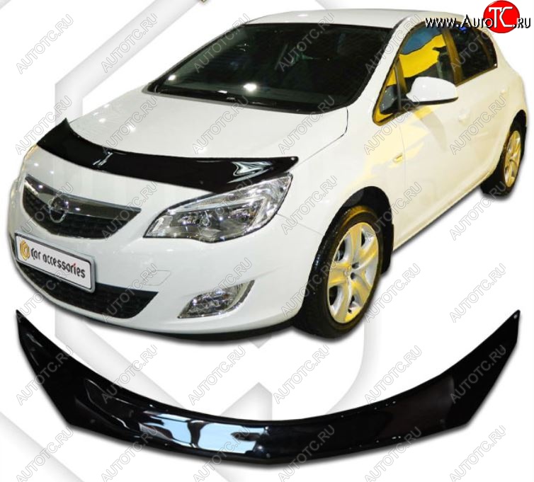 2 399 р. Дефлектор капота CA-Plastiс Opel Astra J универсал рестайлинг (2012-2017) (Classic черный, Без надписи)  с доставкой в г. Майкоп