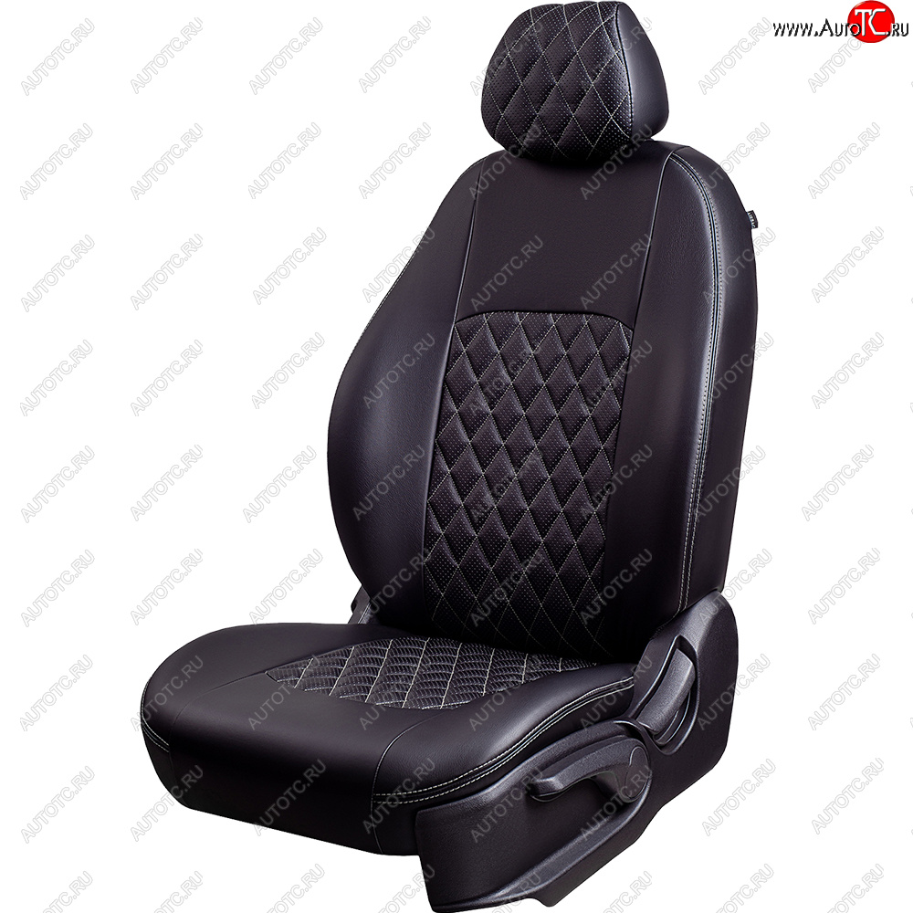 9 449 р. Чехлы для сидений Lord Autofashion Турин Ромб (экокожа, 60/40, подлокотник, 3 Г-образных подголовника) Opel Astra J хэтчбек 5 дв.  рестайлинг (2012-2017) (Черный, вставка черная, строчка серая)  с доставкой в г. Майкоп