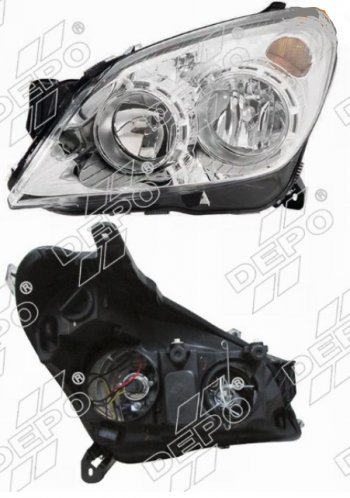 Левая фара (хром, с электрокорректором) DEPO Opel Astra H седан рестайлинг (2007-2009)