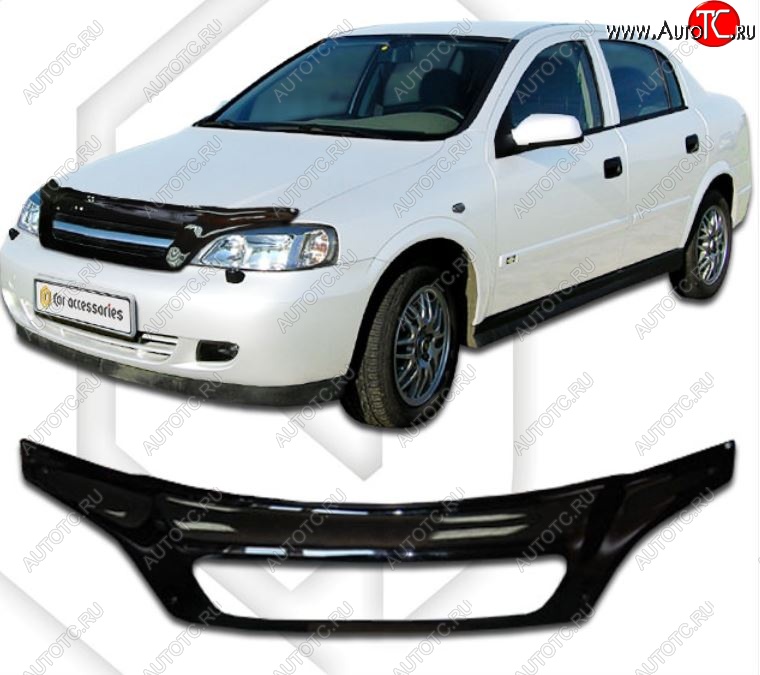 2 199 р. Дефлектор капота CA-Plastic Opel Astra G седан (1998-2005) (Classic черный, Без надписи)  с доставкой в г. Майкоп