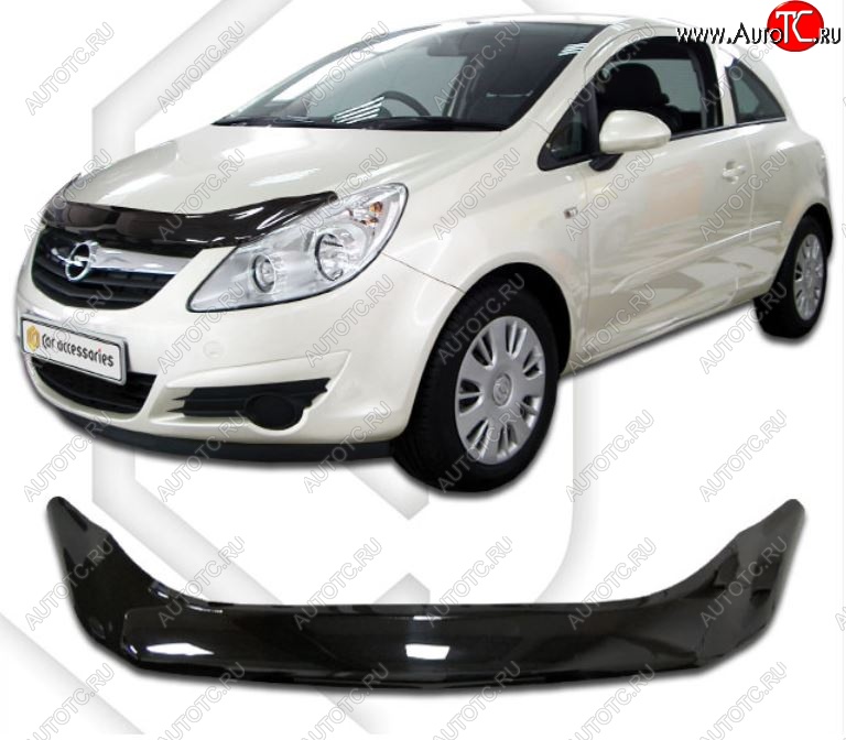 2 199 р. Дефлектор капота CA-Plastiс  Opel Corsa  D (2006-2010) дорестайлинг, хэтчбэк 3 дв. (Classic черный, Без надписи)  с доставкой в г. Майкоп