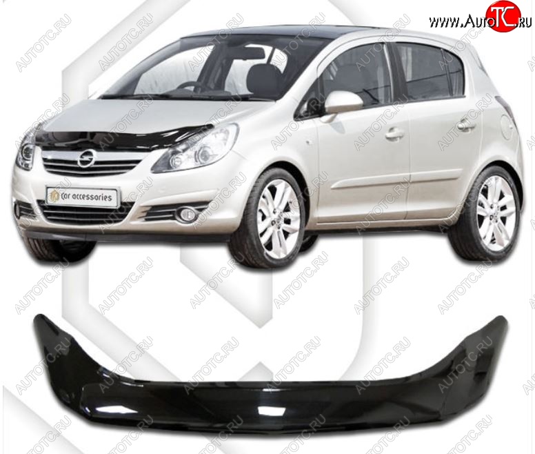 2 199 р. Дефлектор капота CA-Plastiс Opel Corsa D   дорестайлинг, хэтчбэк 5 дв. (2006-2010) (Classic черный, Без надписи)  с доставкой в г. Майкоп