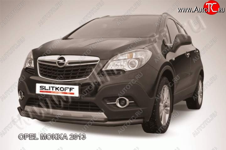 9 999 р. Защита переднего бампер Slitkoff Opel Mokka  дорестайлинг (2012-2016) (Цвет: серебристый)  с доставкой в г. Майкоп