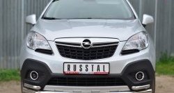 Защита переднего бампера (2 трубыØ63 и 42 мм, нержавейка) SLITKOFF Opel Mokka (2012-2016)  дорестайлинг