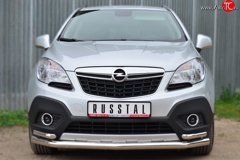 18 999 р. Защита переднего бампера (2 трубыØ63 и 42 мм, нержавейка) SLITKOFF Opel Mokka  дорестайлинг (2012-2016)  с доставкой в г. Майкоп