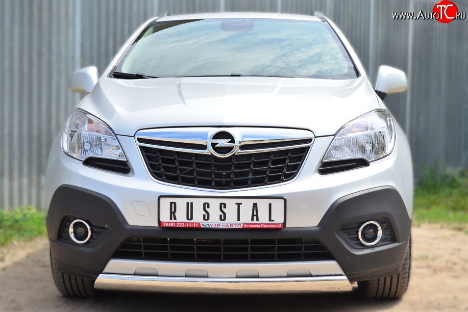 11 599 р. Защита переднего бампера (Ø75х42 мм, нержавейка) Russtal Opel Mokka  дорестайлинг (2012-2016)  с доставкой в г. Майкоп