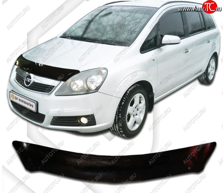 1 899 р. Дефлектор капота CA-Plastic Opel Zafira В дорестайлинг (2005-2008) (Classic черный, Без надписи)  с доставкой в г. Майкоп