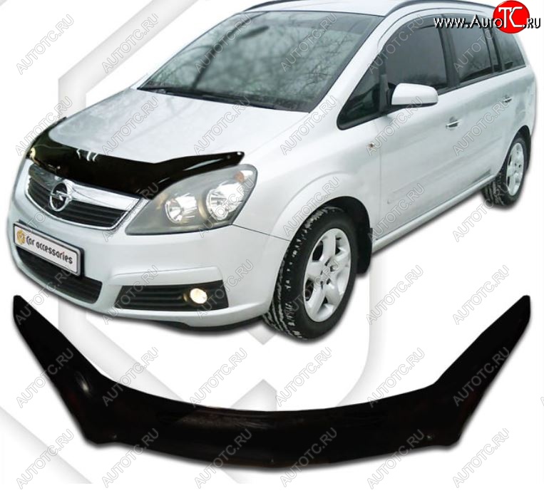 2 199 р. Дефлектор капота CA-Plastiс exclusive  Opel Zafira  В (2005-2008) дорестайлинг (Classic черный, Без надписи)  с доставкой в г. Майкоп