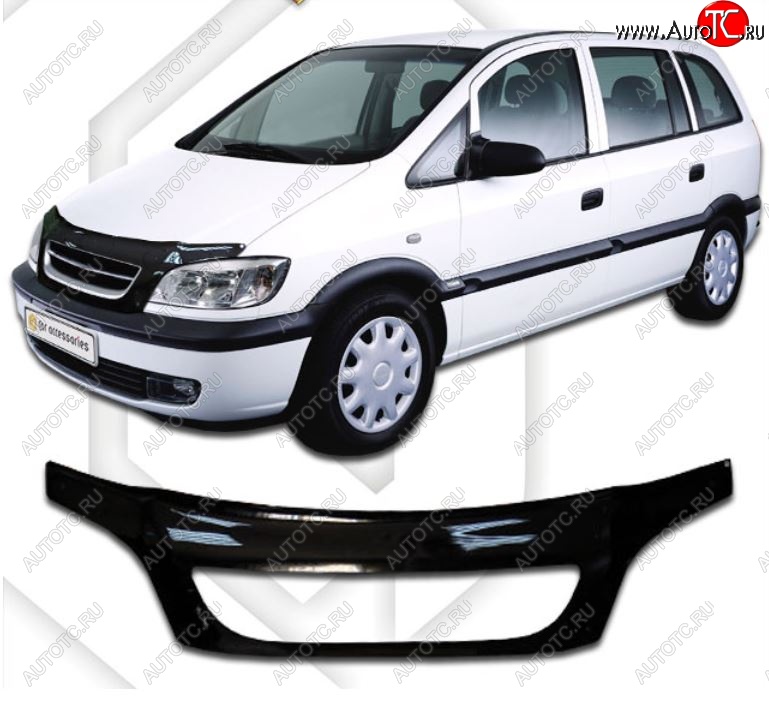 2 399 р. Дефлектор капота CA-Plastiс exclusive Opel Zafira A (1999-2006) (Classic черный, Без надписи)  с доставкой в г. Майкоп