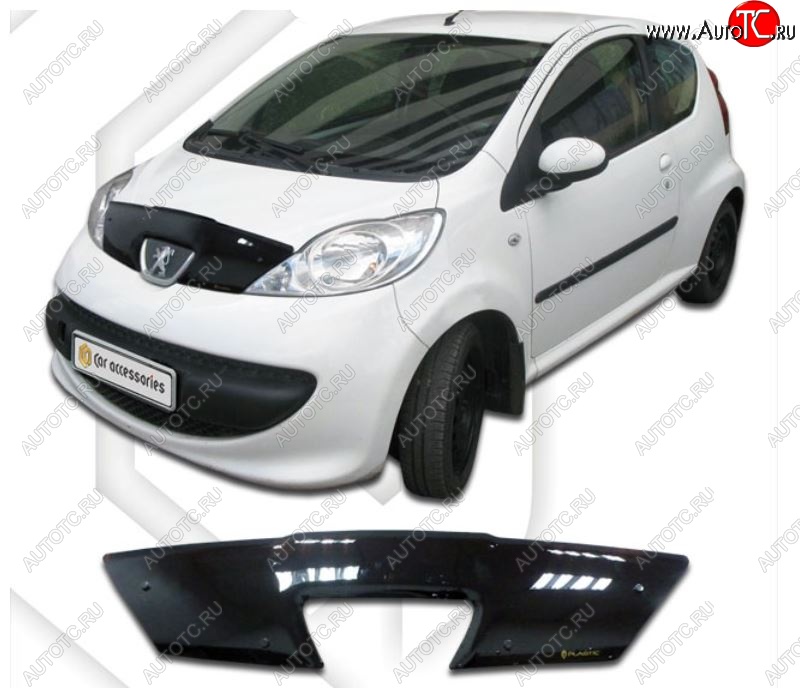1 999 р. Дефлектор капота CA-Plastiс  Peugeot 107  PN (2005-2009) хэтчбэк 3 дв. дорестайлинг (Classic черный, Без надписи)  с доставкой в г. Майкоп