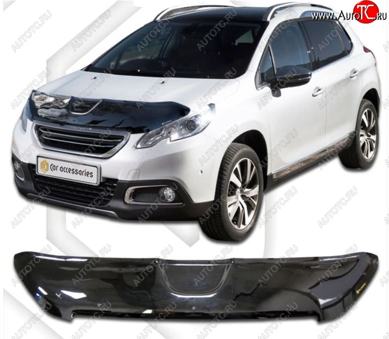 2 199 р. Дефлектор капота CA-Plastic  Peugeot 2008 (2013-2016)  дорестайлинг (Classic черный, Без надписи)  с доставкой в г. Майкоп