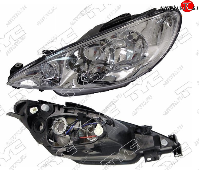 4 549 р. Левая фара передняя (хрусталь, под корректор) TYC Peugeot 206 седан 2B рестайлинг (2006-2009)  с доставкой в г. Майкоп