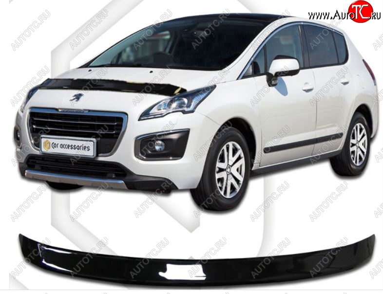 1 899 р. Дефлектор капота CA-Plastiс  Peugeot 3008 (2013-2017) рестайлинг (Classic черный, Без надписи)  с доставкой в г. Майкоп