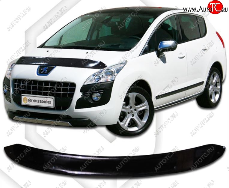 1 899 р. Дефлектор капота CA-Plastic Peugeot 3008 дорестайлинг (2009-2013) (Classic черный, Без надписи)  с доставкой в г. Майкоп