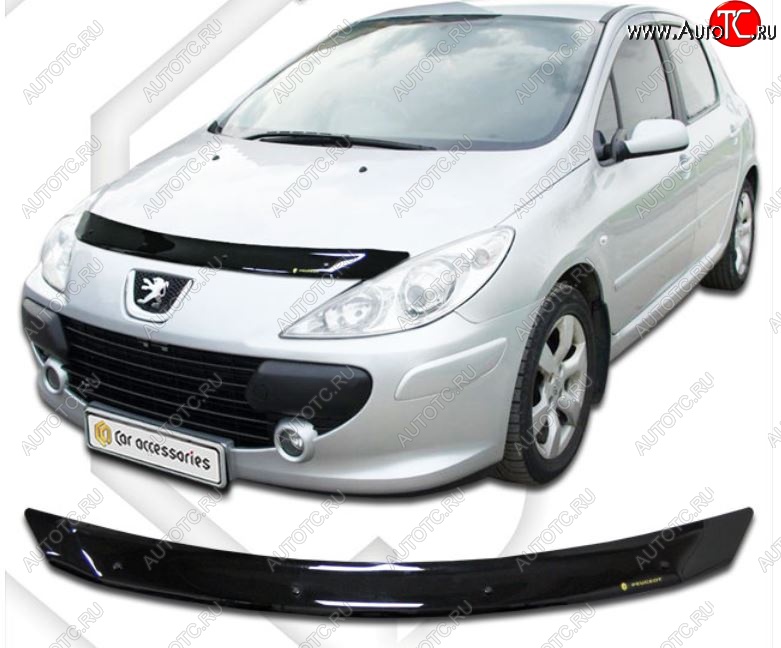 1 839 р. Дефлектор капота CA-Plastic  Peugeot 307 ( хэтчбэк 5 дв.,  универсал,  хэтчбэк 3 дв.) (2005-2008) рестайлинг (Classic черный, Без надписи)  с доставкой в г. Майкоп