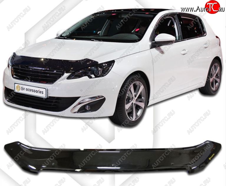 2 969 р. Дефлектор капота CA-Plastic Peugeot 308 T9 хэтчбек 5 дв. дорестайлинг (2013-2018) (Classic черный, Без надписи)  с доставкой в г. Майкоп