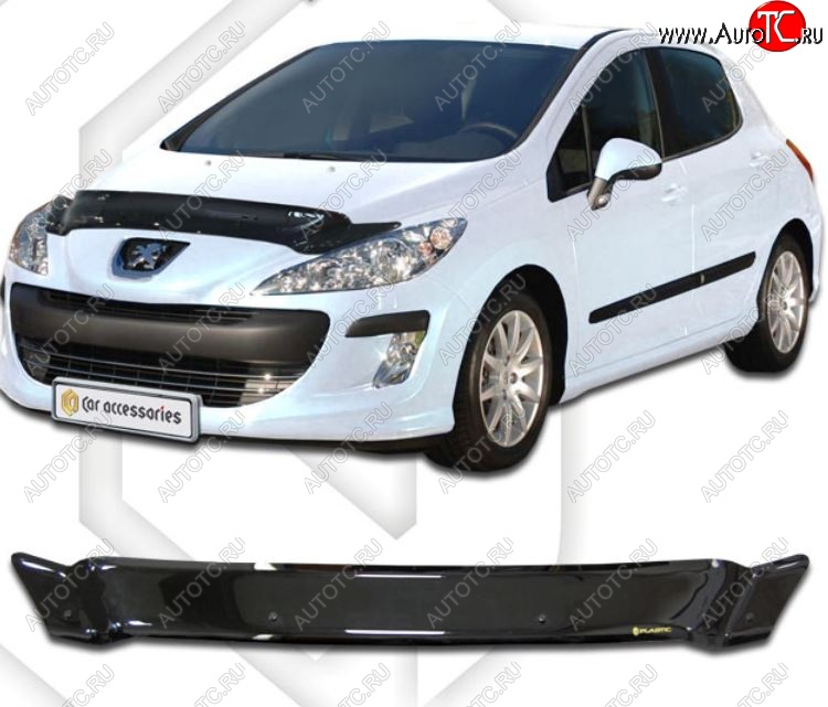 1 899 р. Дефлектор капота CA-Plastiс  Peugeot 308  T7 (2007-2011) универсал дорестайлинг (Classic черный, Без надписи)  с доставкой в г. Майкоп