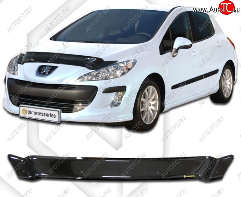 1 899 р. Дефлектор капота CA-Plastiс  Peugeot 308  T7 (2007-2011) хэтчбек 5 дв. дорестайлинг (Classic черный, Без надписи)  с доставкой в г. Майкоп