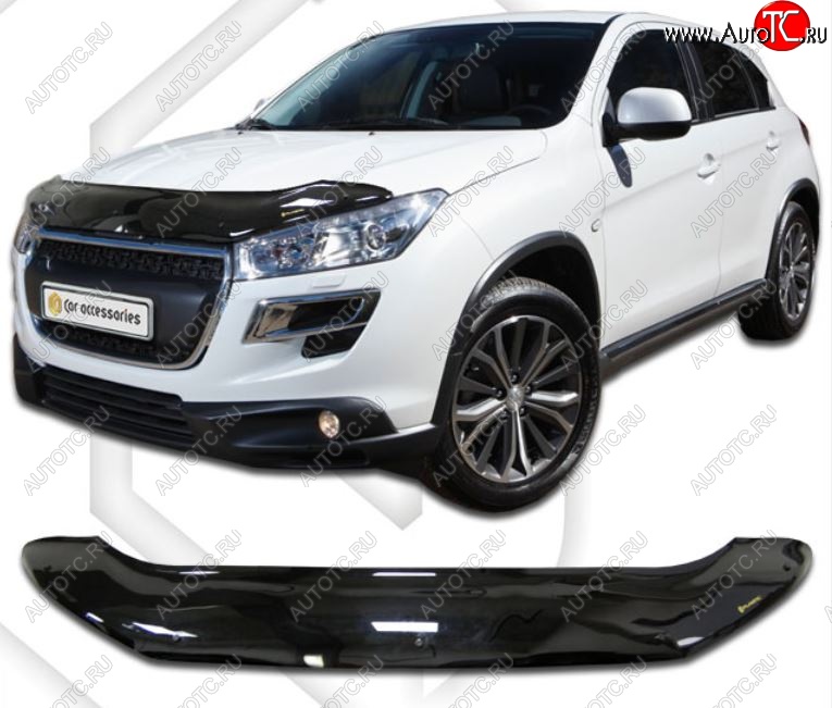 2 199 р. Дефлектор капота CA-Plastic  Peugeot 4008 (2012-2017) (Classic черный, Без надписи)  с доставкой в г. Майкоп