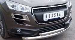20 399 р. Защита переднего бампера (2 трубыØ76 и 63 мм, нержавейка) SLITKOFF  Peugeot 4008 (2012-2017)  с доставкой в г. Майкоп. Увеличить фотографию 2