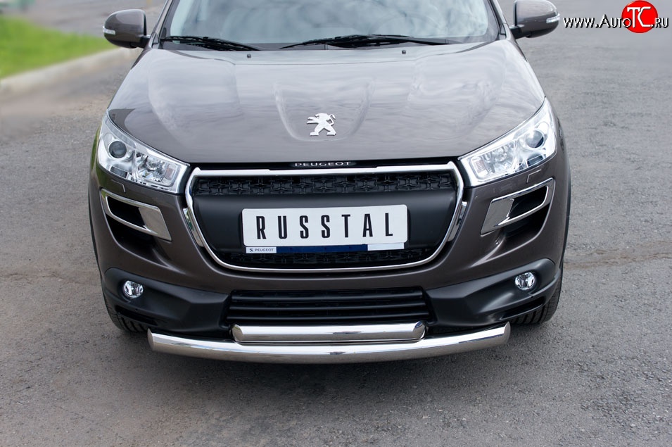 20 399 р. Защита переднего бампера (2 трубыØ76 и 63 мм, нержавейка) SLITKOFF  Peugeot 4008 (2012-2017)  с доставкой в г. Майкоп