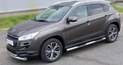 83 999 р. Защита порогов с пластиковыми вставками для ног из круглой трубы диаметром 76 мм Russtal Peugeot 4008 (2012-2017) (Защита порогов с со скосами на торцах (вариант 1))  с доставкой в г. Майкоп. Увеличить фотографию 2
