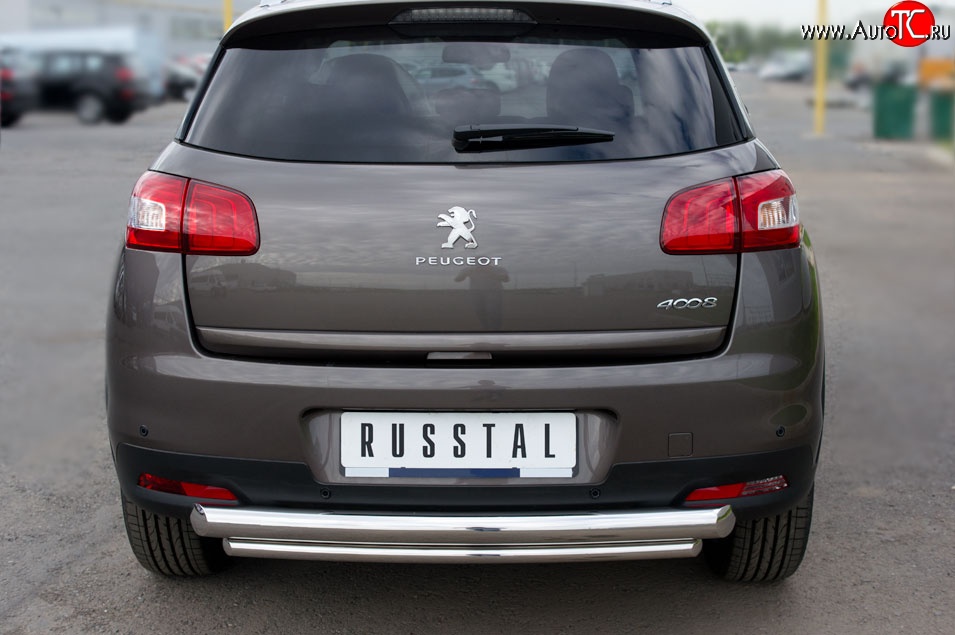 12 799 р. Защита заднего бампера (Ø76 и 42 мм, нержавейка) SLITKOFF  Peugeot 4008 (2012-2017) (с короткой нижней трубой)  с доставкой в г. Майкоп