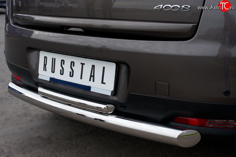 12 799 р. Защита заднего бампера (Ø76 и 42 мм, нержавейка) SLITKOFF Peugeot 4008 (2012-2017) (с короткой верхней трубой)  с доставкой в г. Майкоп