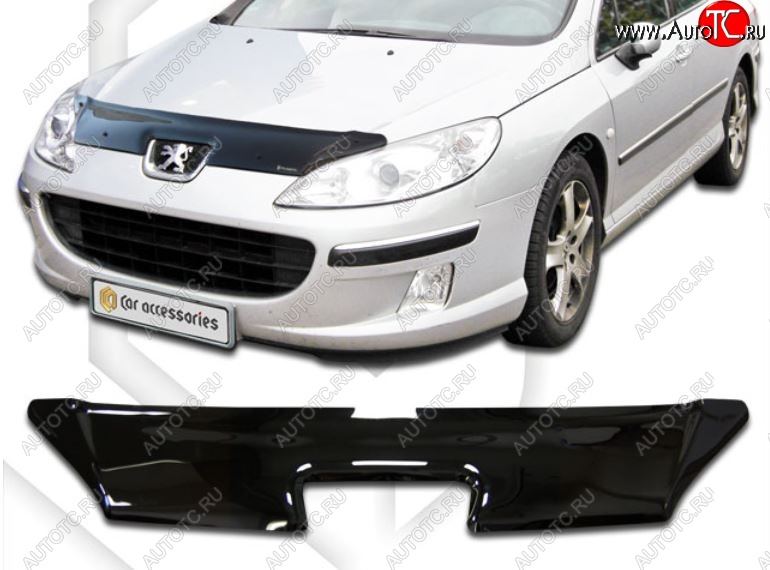 2 079 р. Дефлектор капота CA-Plastic Peugeot 407 седан (2004-2010) (Classic черный, Без надписи)  с доставкой в г. Майкоп